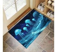 Tapis de Porte Ciel Étoilé d'une Planète Extraterrestre Paillasson Méduse De Dessin Animé 90 x 150 cm Absorbe l'eau et Ramasse La Saleté Facile à Nettoyer Tapis pour Couloir, Entrée, Cuisine, Vert