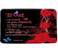 Tapis De Porte Citations Inspirantes Rouge Confie-Toi en Le Seigneur De Tout Ton Cœur Fleur Papillon Paroles De Motivation Uniques Paillasson Absorbant Résistant Tapis De Bain pour 40X60CM