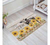 Tapis De Porte Clôture Rustique pour Bétail The First Cow, Motif Tournesol, Aspect Bois Rétro Paillasson Extérieur Maison Deco Lavable Tapis De Douche, pour Baignoire, Chambre, 40x60cm
