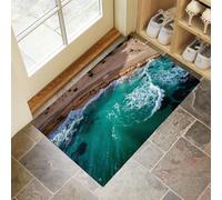 Tapis de Porte Côte De Sable Paillasson Vue Aérienne De La Plage 90 x 150 cm Absorbe l'eau et Ramasse La Saleté Facile à Nettoyer Tapis pour Couloir, Entrée, Cuisine, Vert Émeraude