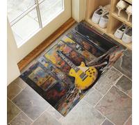 Tapis de Porte d’Intérieur Absorbantes Graffiti Rue Tapis décoratif Antidérapant Lavable Guitare En Ruines Délabrées Paillasson Doux Séchage Rapide pour Salle de Bain, Entrée et Couloir, 80 x 120 cm