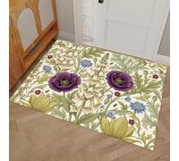 Tapis de Porte d’Intérieur Absorbantes Jardin Rétro Anglais Tapis décoratif Antidérapant Lavable Coquelicot Violet Sauvage Paillasson Séchage Rapide pour Salle de Bain, Entrée et Couloir, 90 x 150 cm