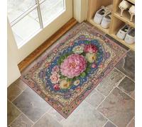 Tapis de Porte d’Intérieur Absorbantes Style Rétro Européen Tapis décoratif Antidérapant Lavable Bouquet Vigne Vintage Paillasson Doux Séchage Rapide pour Salle de Bain, Entrée et Couloir, 60 x 90 cm