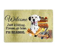 Tapis de porte dalmatien chien dalmatien et livre Please Go Home I'm Reading Welcome Tapis antidérapant pour salle de bain cuisine porche entrée 40 x 60 cm