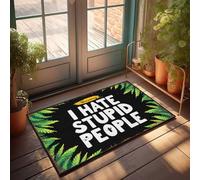 Tapis de porte d'automne avec inscription « I Hate Stupid People » - Encadré tropical - Paillasson amusant pour l'extérieur (65 x 90 cm)