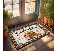 Tapis de porte d'automne Bienvenue dans notre patch de citrouille confortable avec du cidre de pomme frais. Paillasson d'extérieur amusant (50 x 80 cm)