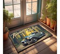 Tapis de porte d'automne pour entrée extérieure années folles : voiture vintage dans la forêt, paillasson d'intérieur de ferme, tapis de cuisine (50 x 80 cm)