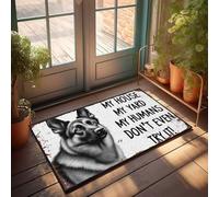 Tapis de porte d'automne pour l'extérieur Berger allemand Panneau d'avertissement : « My House, My Yard, My Humans Paillasson Welcome Door Mats for Outdoor Entrée Desk Floor Mat (40 x 60 cm)
