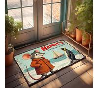 Tapis de porte d'automne pour l'extérieur Hamm's : une souris et un pingouin aventure au bord de la mer, paillasson de bienvenue pour entrée extérieure, tapis de sol de bureau (50 x 80 cm)
