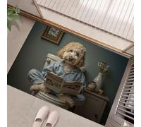 Tapis de Porte de Bienvenue, 40 x 60 cm Animaux Intéressants Paillasson Entree Antidérapant Lavable Un Labrador Retriever Lit Un Journal Tapis de Sol Anti-Poussière pour Entrée Couloir Cuisine, Vert