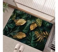 Tapis de Porte de Bienvenue, 90 x 150 cm Jungle Tropicale Paillasson Entree Antidérapant Lavable Monstera doré Tapis de Sol Anti-Poussière pour Entrée Couloir Cuisine, Vert foncé