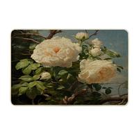 Tapis de porte de printemps beau floral feuilles plante nature chalet esthétique jaune clair vert caoutchouc attrape saleté décorations bureau dortoir salle de classe piscine garage maison lavable