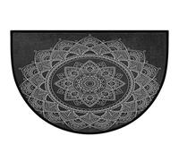 Tapis de porte demi-rond ethnique mandala fleur fond noir antidérapant demi-cercle tapis paillasson lavable demi lune paillasson intérieur entrée cuisine chambre décoration maison