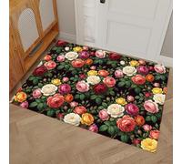 Tapis de Porte d'Entrée 50 x 80 cm Paillasson à Profil Bas Rose Vintage Moquette Antidérapant Lavable Compositions Florales De Style Européen Tapis de Sol pour Entrée, Couloir, Chambre, Vert Foncé