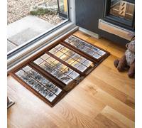Tapis de Porte d'Entrée 60 x 120 cm Paillasson à Profil Bas Troupeaux Cerfs Sur Lacs Gelés Moquette Antidérapant Lavable Vue D'Hiver Par Fenêtre Tapis de Sol pour Entrée, Couloir, Chambre, Brun
