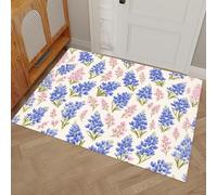 Tapis de Porte d'Entrée 90 x 150 cm Paillasson à Profil Bas Fleur Au Chapeau Bleu Romantique Moquette Antidérapant Lavable Frais Et Guérisseur Tapis de Sol pour Entrée, Couloir, Chambre, Bleu-Violet