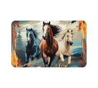 Tapis de porte d'entrée absorbant - Motif A avec chevaux - Tapis d'intérieur et d'extérieur antidérapant en flanelle - Tapis de bain à profil bas - 50,8 x 80 cm