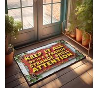 Tapis de porte d'entrée avec panneau d'avertissement rouillé « Keep It All De-Io A Strange Smell Attention » - Imperméable - Décoration amusante pour chambre à coucher (65 x 90 cm)
