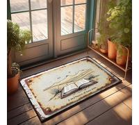 Tapis de porte d'entrée d'extérieur avec un livre ouvert au milieu d'un paysage serein avec des montagnes à l'arrière - Tapis d'extérieur imperméable et amusant - Décoration de chambre à coucher (65 x