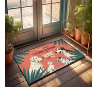 Tapis de porte d'entrée d'extérieur imperméable et amusant pour les voyageurs qui veulent vin, dîner et profiter des chiens - 50 x 80 cm