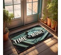 Tapis de porte d'entrée d'extérieur Sagesse intemporelle : l'horloge qui coule sur des dollars - Tapis d'extérieur imperméable et amusant pour décoration de chambre à coucher (40 x 60 cm)