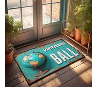 Tapis de porte d'entrée d'extérieur vintage globe vietnamien avec panneau rustique, imperméable, décoration de chambre à coucher (50 x 80 cm)