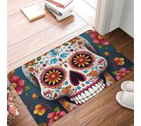 Tapis de porte d'entrée d'intérieur et d'extérieur 40,6 x 61 cm antidérapant coloré motif tête de mort en sucre Tapis d'entrée absorbant résistant à la saleté pour entrée, intérieur, patio