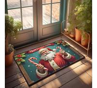 Tapis de porte d'entrée d'intérieur Merry Christmas : Père Noël Candy Cane Celebration Paillasson Fun Stuff Outdoor Paillasson (40 x 60 cm)