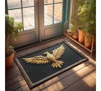 Tapis de porte d'entrée extérieur avec emblème d'aigle doré sur fond rustique, paillasson d'automne pour porte d'entrée (50 x 80 cm)