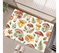 Tapis de Porte d'entrée Feuilles de Champignons Paillasson Attrape-Poussière Illustrations de Plantes Fin Tapis de Sol Antidérapant Lavable pour intérieur, Couloir, Cuisine, 50 x 80 cm, Jaune
