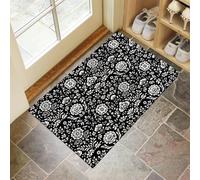 Tapis de Porte d'entrée Fleurs et Feuilles Paillasson Attrape-Poussière Fleurs rétro Fin Tapis de Sol Antidérapant Lavable pour intérieur, Couloir, Cuisine, 80 x 120 cm, Noir et Blanc