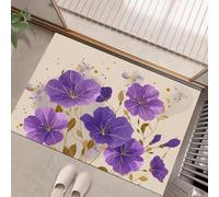 Tapis de Porte d'entrée Fleurs et Feuilles Violettes Paillasson Attrape-Poussière Fleurs Simples Fin Tapis de Sol Antidérapant Lavable pour intérieur, Couloir, Cuisine, 80 x 120 cm, Violet