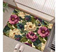 Tapis de Porte d'entrée Fleurs Violettes Paillasson Attrape-Poussière Fleurs rétro Fin Tapis de Sol Antidérapant Lavable pour intérieur, Couloir, Cuisine, 40 x 60 cm, Beige