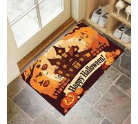 Tapis de Porte d'Entrée Intérieur - 60 x 120 cm Tapis Thème d'halloween Imperméable Lavable Paillasson Manoir Hanté Antidérapant et Anti-Poussière pour Extérieur, Couloir ou Cuisine, Brun
