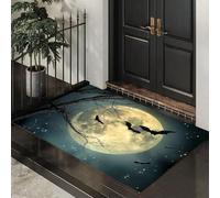 Tapis de Porte d'Entrée Intérieur - 80 x 120 cm Tapis Nuit D'Halloween Imperméable Lavable Paillasson Corbeaux Et Clair De Lune Antidérapant et Anti-Poussière pour Extérieur, Couloir ou Cuisine, Gris