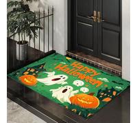Tapis de Porte d'Entrée Intérieur - 90 x 150 cm Tapis Fête d'halloween Imperméable Lavable Paillasson Manoir Hanté Antidérapant et Anti-Poussière pour Extérieur, Couloir ou Cuisine, Vert