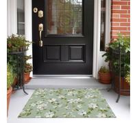 Tapis de Porte d'entrée Petit Motif Floral Blanc Paillasson Attrape-Poussière Moderne Frais Naturel Fin Tapis de Sol Antidérapant Lavable pour intérieur, Couloir, Cuisine, 80 x 120 cm, Vert Sauge