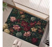 Tapis de Porte d'entrée Pivoine et lys Paillasson Attrape-Poussière Fleurs rétro Fin Tapis de Sol Antidérapant Lavable pour intérieur, Couloir, Cuisine, 80 x 120 cm, Rouge