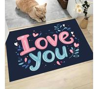 Tapis de Porte d'entrée Police Grass And Love Paillasson Attrape-Poussière Style De Clip Art Fin Tapis de Sol Antidérapant Lavable en Machine pour intérieur, Couloir, Cuisine, 60 x 120 cm, Bleu