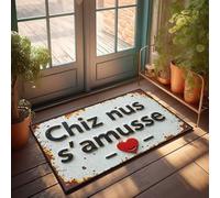 Tapis de porte d'entrée rustique avec panneau français : Let's Have Fun! Paillasson d'intérieur et d'extérieur (65 x 90 cm)