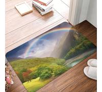 Tapis de porte d'entrée, tapis de bienvenue intérieur et extérieur, 24" x 16", tapis de sol antidérapant, Mountain Valley avec paillasson arc-en-ciel pour tapis d'entrée, porche, buanderie, salle de b
