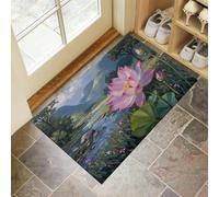 Tapis de Porte d'entrée Vallée de la rivière Orchidée Paillasson Attrape-Poussière Peinture à l'huile de Paysage Fin Tapis de Sol Antidérapant Lavable pour intérieur, Couloir,40 x 60 cm, Vert