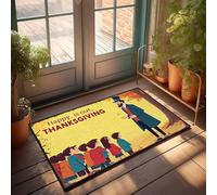 Tapis de porte d'extérieur pour fête de Thanksgiving : un homme en chapeau haut-de-forme parle aux enfants paillasson décoratif pour chambre rétro (65 x 90 cm)