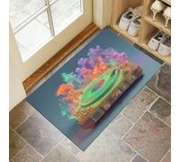 Tapis de Porte Disques Vinyles Paillasson 80 x 120 cm Exterieur Entree Tapis de Sol Tourne-Disque À Fumée Antidérapant Absorbant, Facile à Nettoyer pour Intérieur, Chambre, Cuisine, Couloir, Gris Bleu