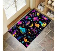 Tapis de Porte Éléments Magiques 40 x 60 cm Paillasson Interieur Entree Antidérapant Champignons Chauves-Souris Dessins Animés Tapis Lavable pour Entrée Maison, Couloirs, Portes - Violet Néon