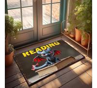 Tapis de porte extérieur Dragon Reading Adventure : un conte de fantaisie - Paillasson déplié pour décoration de chambre rétro (50 x 80 cm)