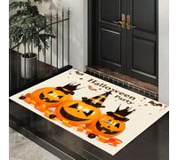 Tapis de Porte Fête d'halloween 80 x 120 cm Paillasson Interieur Entree Antidérapant Citrouille en Plastique Tapis Absorbant Lavable, Tapis d'Entrée Fin pour Entrée Maison, Couloirs, Portes - Crème