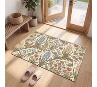 Tapis de Porte Fleurs Rétro Européennes Entrée Intérieur, 40 x 60 cm | Paillasson Fin Jacinthes Des Bois Feuilles De Vigne, Tapis de Porte, Antidérapant et Lavable pour Entrée, Cuisine et Couloir