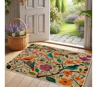 Tapis de Porte Floral Printemps Tapis D'Oiseaux Coloré Pour Entrée Intérieure Et Extérieure Décoration De La Nature, Caoutchouc Imperméable, Antidérapant, Absorbant La Poussière, Facile À Nettoyer