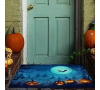 Tapis de Porte Forêt De Pins Et Citrouille mit Dos en TPE Durable et antidérapant, 60 x 120 cm | Paillasson Forêt D'Halloween Tapis de Sol Absorbant Lavable, Passe sous la Porte 6 mm d'épaisseur